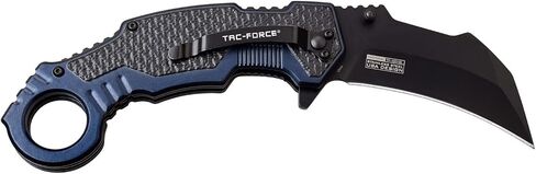 Tac-Force Folding Knife – Black Stainless Steel Hawkbill Blade, Black and Blue Aluminum Handle w/Pocket Clip, Liner Lock, Karambit, Tactical, EDC, Rescue - TF-1001BL in Kuwait