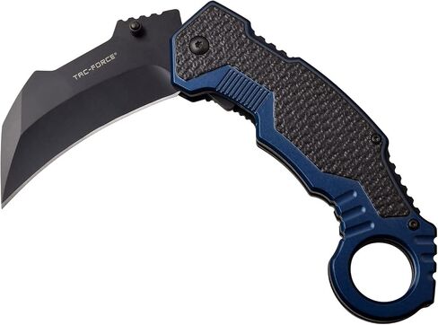 Tac-Force Folding Knife – Black Stainless Steel Hawkbill Blade, Black and Blue Aluminum Handle w/Pocket Clip, Liner Lock, Karambit, Tactical, EDC, Rescue - TF-1001BL in Kuwait