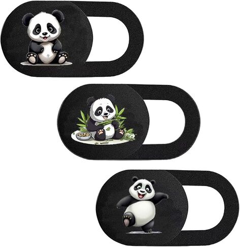 3 Pcs Webcam Cover Slide, Ultra-Thin Camera Privacy Cover for Laptop Desktop Computer Smartphone Tablet to Protect Your Privacy and Security, Panda Design (Black) in Kuwait