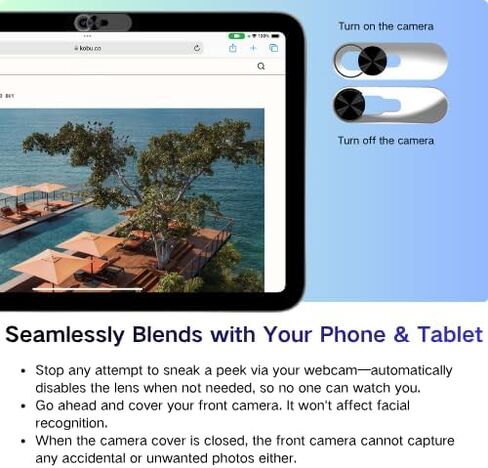 Front Camera Cover,Camera Privacy Covers Compatible with iPad, Webcam Privacy Cover,Ultra-Thin Transparent Slide, Easy Install Self-Adhesive, Compatible with Galaxy, Pixel & Tablets,Black-2 Pack in Kuwait