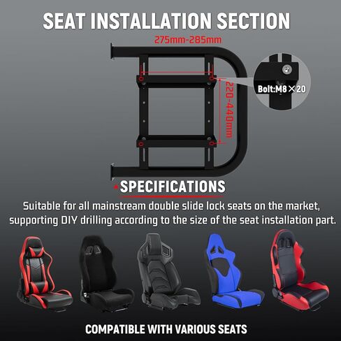 Dardoo Racing Simulator Cockpit Frame Fit for Logitech G27 G920 G923 G29, for Thrustmaster T300 T500, for Fanatec,Adjustable Driving Wheel Stand, Not Included Wheel,Pedal,Handbrake,Shifter & Seat in Kuwait