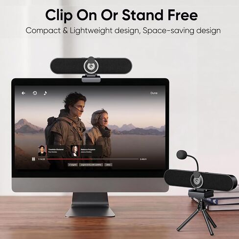 Inwa 2K Webcam Computer Speaker with Microphone, Privacy Shutter, Clip-On in Kuwait