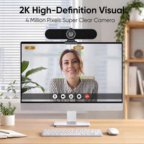 Inwa 2K Webcam Computer Speaker with Microphone, Privacy Shutter, Clip-On in Kuwait