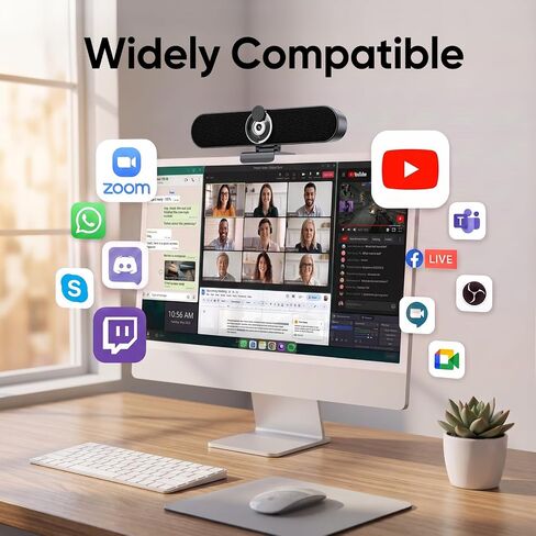 Inwa 2K Webcam Computer Speaker with Microphone, Privacy Shutter, Clip-On in Kuwait