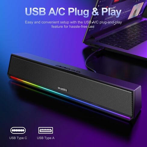 Bluedee Computer Speakers for Desktop PC, Bluetooth & USB PC Sound Bar RGB in Kuwait