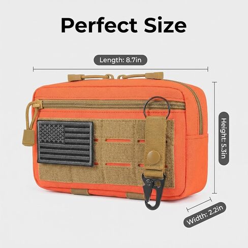 Tactical Molle Admin Pouch with US Flag Patch and Keychain - Utility Laser Cut Tactical EDC Tool Pouch Bag in Kuwait