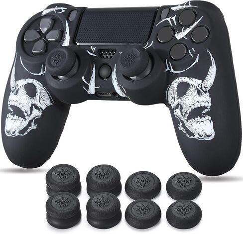 YoRHa Laser Carving Silicone Skin for PS4 Controller x 1(Skulls White) with Exclusive Thumb Grips x 8 in Kuwait