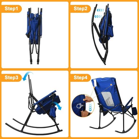 Romswi 2 Pack Folding Rocking Camping Chairs for Adults, Heavy Duty Outdoor Rocker with Breathable High Mesh Back, Hard Armrests, Portable Lawn Chair Supports 400 lbs, Blue in Kuwait