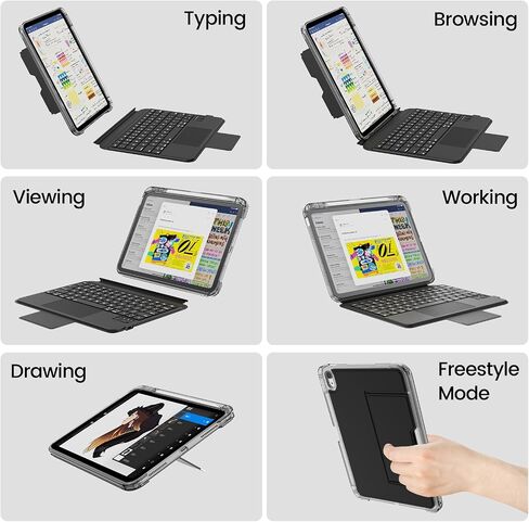for iPad A16 11th/ 10th Generation Case with Keyboard, Rotatable & Detachable Keyboard Case for iPad 10th, Portrait/Landscape Stand, 7-Colors Backlight Keypad with Multi-Touch Trackpad, Black in Kuwait