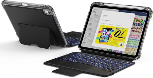 for iPad A16 11th/ 10th Generation Case with Keyboard, Rotatable & Detachable Keyboard Case for iPad 10th, Portrait/Landscape Stand, 7-Colors Backlight Keypad with Multi-Touch Trackpad, Black in Kuwait