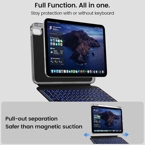 for iPad A16 11th/ 10th Generation Case with Keyboard, Rotatable & Detachable Keyboard Case for iPad 10th, Portrait/Landscape Stand, 7-Colors Backlight Keypad with Multi-Touch Trackpad, Black in Kuwait