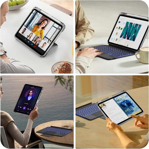 for iPad A16 11th/ 10th Generation Case with Keyboard, Rotatable & Detachable Keyboard Case for iPad 10th, Portrait/Landscape Stand, 7-Colors Backlight Keypad with Multi-Touch Trackpad, Black in Kuwait