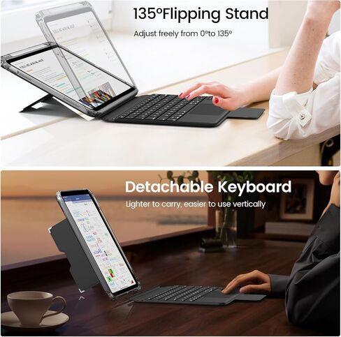 for iPad A16 11th/ 10th Generation Case with Keyboard, Rotatable & Detachable Keyboard Case for iPad 10th, Portrait/Landscape Stand, 7-Colors Backlight Keypad with Multi-Touch Trackpad, Black in Kuwait