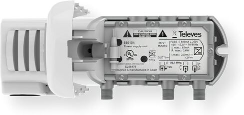Televes 550104 Power Supply Unit, UL Listed, Built-in 2-Ways Splitter, 12V 220mA, F-Connector, Antenna Power Inserter in Kuwait