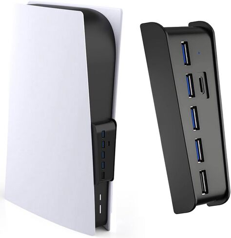Megadream 6 Port USB Hub for PS5 Accessories, High-Speed Expansion Hub Charger Splitter Adapter with 4 USB-A 2.0 + 1 Charging Port + 1 Type C Port, Compatible with PlayStation 5 Console Front Jacks in Kuwait