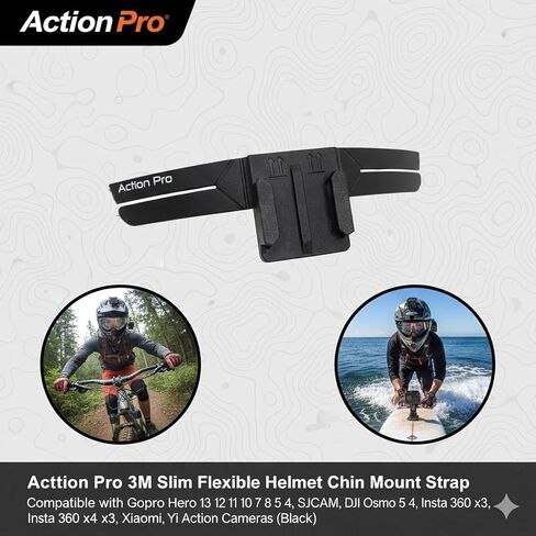 Action Pro 3M Slim Flexible Helmet Chin Mount Strap Compatible with GoPro Hero 13 12 11 10 9 8 7 6 5 4, SJCAM, DJI Osmo 5 4, Insta 360 x4 x3, SJCAM, Xiaomi, Yi Action Cameras (Black) in Kuwait