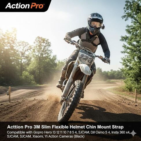 Action Pro 3M Slim Flexible Helmet Chin Mount Strap Compatible with GoPro Hero 13 12 11 10 9 8 7 6 5 4, SJCAM, DJI Osmo 5 4, Insta 360 x4 x3, SJCAM, Xiaomi, Yi Action Cameras (Black) in Kuwait