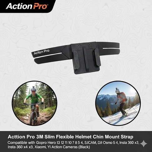 Action Pro 3M Slim Flexible Helmet Chin Mount Strap Compatible with GoPro Hero 13 12 11 10 9 8 7 6 5 4, SJCAM, DJI Osmo 5 4, Insta 360 x4 x3, SJCAM, Xiaomi, Yi Action Cameras (Black) in Kuwait