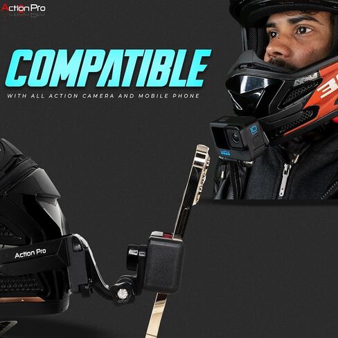 Action Pro 3M Slim Flexible Helmet Chin Mount Strap Compatible with GoPro Hero 13 12 11 10 9 8 7 6 5 4, SJCAM, DJI Osmo 5 4, Insta 360 x4 x3, SJCAM, Xiaomi, Yi Action Cameras (Black) in Kuwait