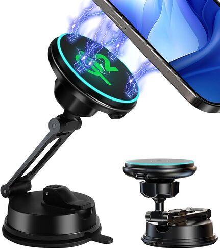 Tesla Phone Mount Qi2 Charger for iPhone MagSafe 【Hidden Foldable Design】 15W Wireless Charging, Universal Car Magnetic Dashboard Phone Holder, Tesla Model 3/Y/Cybertruck Accessories in Kuwait