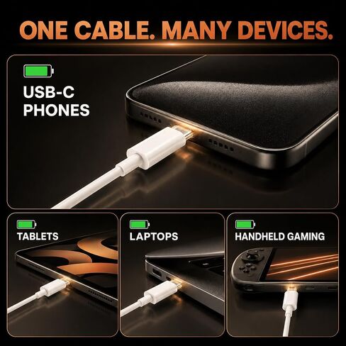 3 Pack 6FT 60W USB-C to USB-C Fast Charging Cable for iPhone 17 Samsung S26 in Kuwait