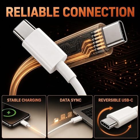 3 Pack 6FT 60W USB-C to USB-C Fast Charging Cable for iPhone 17 Samsung S26 in Kuwait