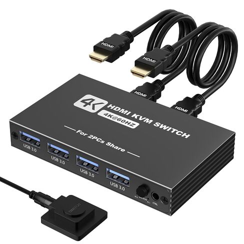 USB 3.0 HDMI KVM Switch 1 Monitors 2 Computers, 4K@60Hz KVM Switch, USB Switch, KVM Switches for 2 Computers Sharing Monitor Keyboard Mouse Printer, Included 2 HDMI Cables 2 USB Cables and Controller in Kuwait