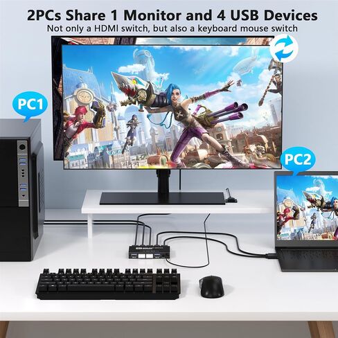 USB 3.0 HDMI KVM Switch 1 Monitors 2 Computers, 4K@60Hz KVM Switch, USB Switch, KVM Switches for 2 Computers Sharing Monitor Keyboard Mouse Printer, Included 2 HDMI Cables 2 USB Cables and Controller in Kuwait
