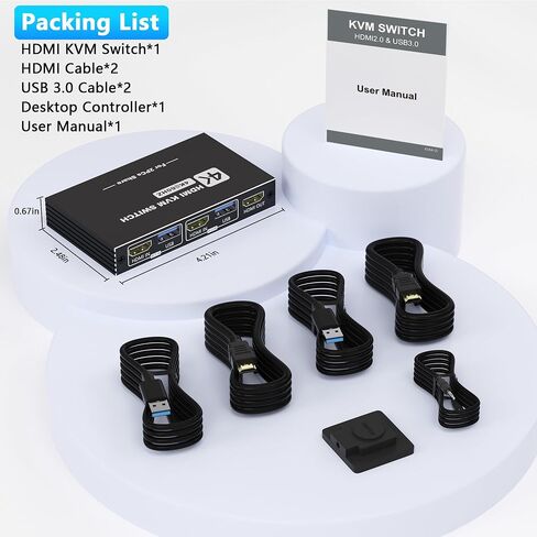 USB 3.0 HDMI KVM Switch 1 Monitors 2 Computers, 4K@60Hz KVM Switch, USB Switch, KVM Switches for 2 Computers Sharing Monitor Keyboard Mouse Printer, Included 2 HDMI Cables 2 USB Cables and Controller in Kuwait