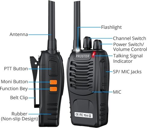 Proster Walkie Talkies 1 Pair - 16CH Long Range USB Rechargeable 2-Pack in Saudi Arabia