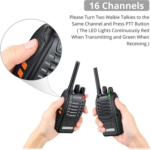 Proster Walkie Talkies 1 Pair - 16CH Long Range USB Rechargeable 2-Pack in Saudi Arabia