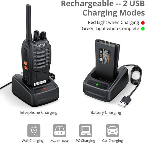 Proster Walkie Talkies 1 Pair - 16CH Long Range USB Rechargeable 2-Pack in Saudi Arabia