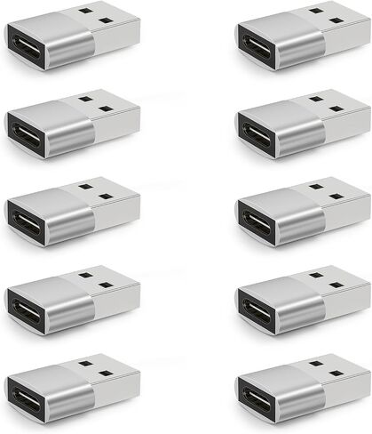 [10 Pack] USB to USB C Adapter, Type A Female to C Male Charger Cable Converter for iPhone 15 14 13Pro Max, Apple Watch Ultra iWatch 9 8, MacBook Pro,iPad 10 9,Samsung Galaxy S20-23 and More,Silver in Kuwait