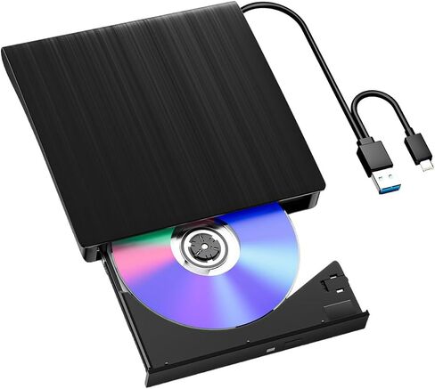 External USB 30 & Type-C DVD Drive for Laptop Portable Optical Disc Player Rewriter Burner 3D - Reader Slim PC ROM Enclosure (Black, 14X14X3CM) in Kuwait