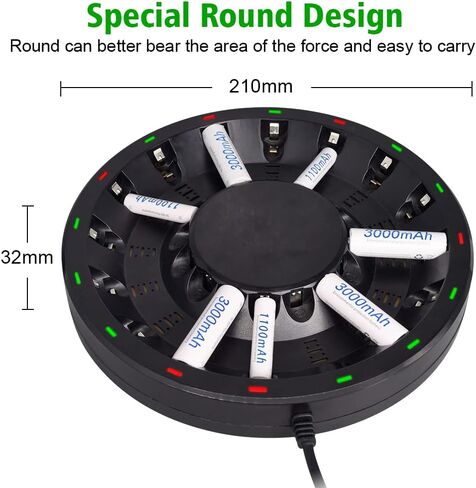 16 Bay AA AAA Battery Charger (Updated, High Speed Charging) with Smart LED Light and Plug, for NIMH NICD Rechargeable Batteries and More in Saudi Arabia