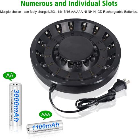 16 Bay AA AAA Battery Charger (Updated, High Speed Charging) with Smart LED Light and Plug, for NIMH NICD Rechargeable Batteries and More in Saudi Arabia
