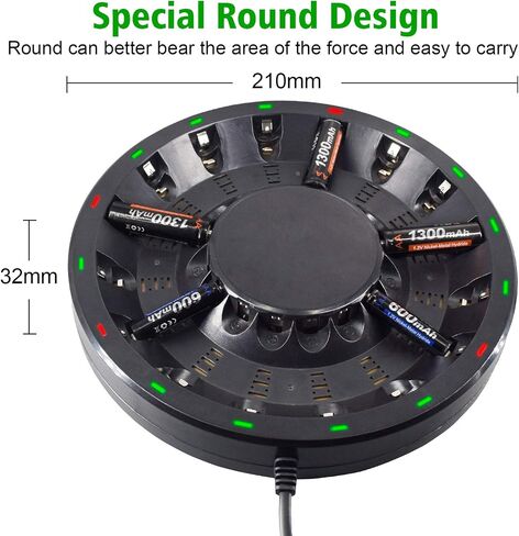 16 Bay AA AAA Battery Charger (Updated, High Speed Charging) with Smart LED Light and Plug, for NIMH NICD Rechargeable Batteries and More in Saudi Arabia