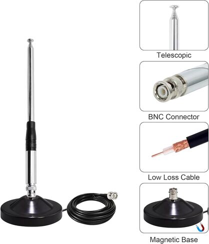 27Mhz CB Antenna Telescopic Antenna Rod (9 in to 51 in) w/Magnetic Base BNC Connector for Handheld Home CB Portable Radios Indoor Transceiver Walkie Talkies Handheld Radio in Kuwait
