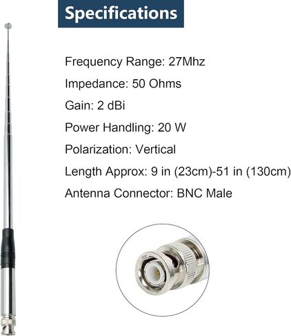 27Mhz CB Antenna Telescopic Antenna Rod (9 in to 51 in) w/Magnetic Base BNC Connector for Handheld Home CB Portable Radios Indoor Transceiver Walkie Talkies Handheld Radio in Kuwait