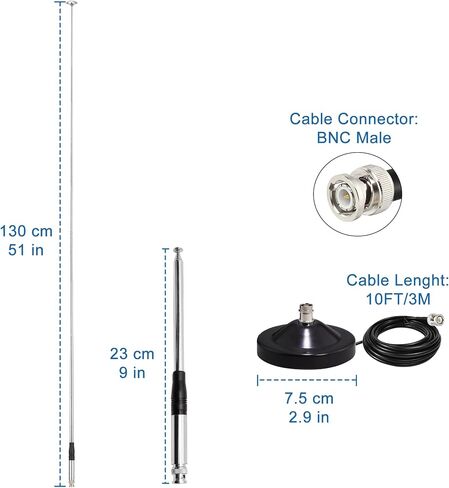 27Mhz CB Antenna Telescopic Antenna Rod (9 in to 51 in) w/Magnetic Base BNC Connector for Handheld Home CB Portable Radios Indoor Transceiver Walkie Talkies Handheld Radio in Kuwait