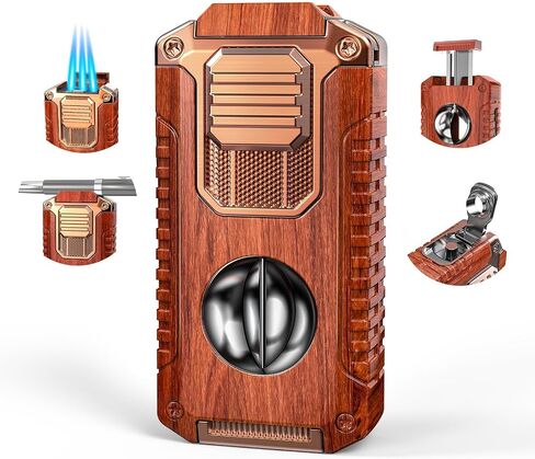 Triple Jet Torch Lighter with V Cutter and Punch, Mahogany in Kuwait
