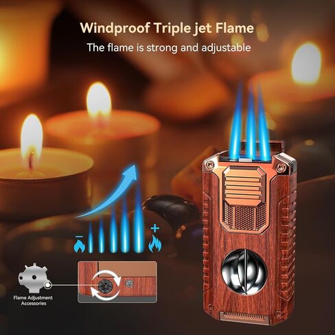 Triple Jet Torch Lighter with V Cutter and Punch, Mahogany in Kuwait