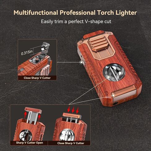 Triple Jet Torch Lighter with V Cutter and Punch, Mahogany in Kuwait
