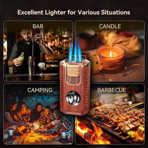 Triple Jet Torch Lighter with V Cutter and Punch, Mahogany in Kuwait