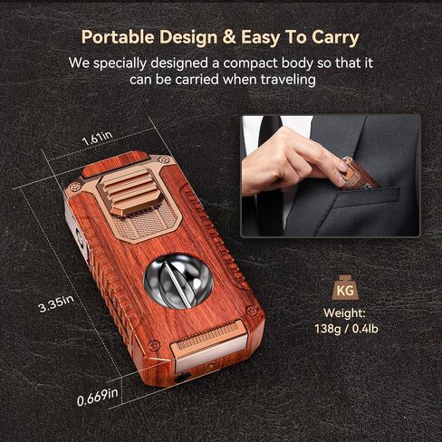 Triple Jet Torch Lighter with V Cutter and Punch, Mahogany in Kuwait