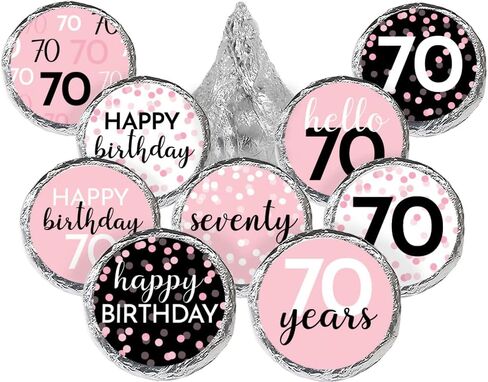 70th Birthday Candy Stickers for Women, Pink and Black, 180 Count in Saudi Arabia