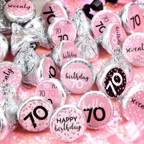 70th Birthday Candy Stickers for Women, Pink and Black, 180 Count in Saudi Arabia