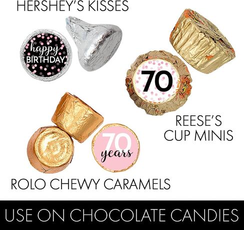 70th Birthday Candy Stickers for Women, Pink and Black, 180 Count in Saudi Arabia