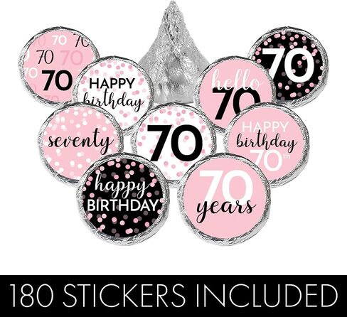 70th Birthday Candy Stickers for Women, Pink and Black, 180 Count in Saudi Arabia