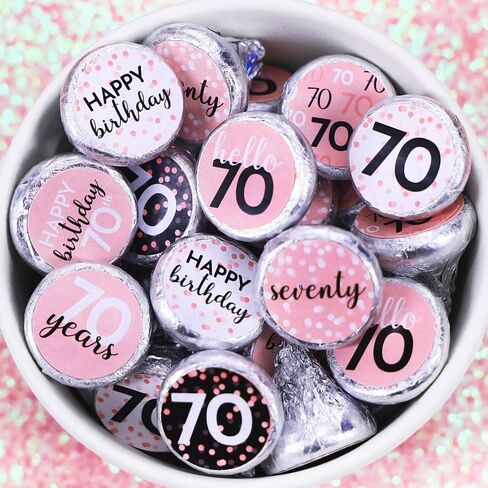 70th Birthday Candy Stickers for Women, Pink and Black, 180 Count in Saudi Arabia